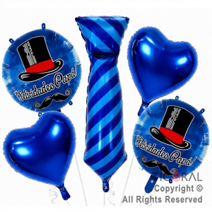 SET DE GLOBOS METALIZADO CORBATA FELICIDADES PAPA 5 UNIDADES 